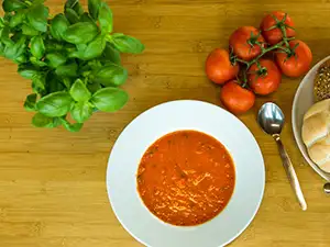 Roasted tomato and basil soup