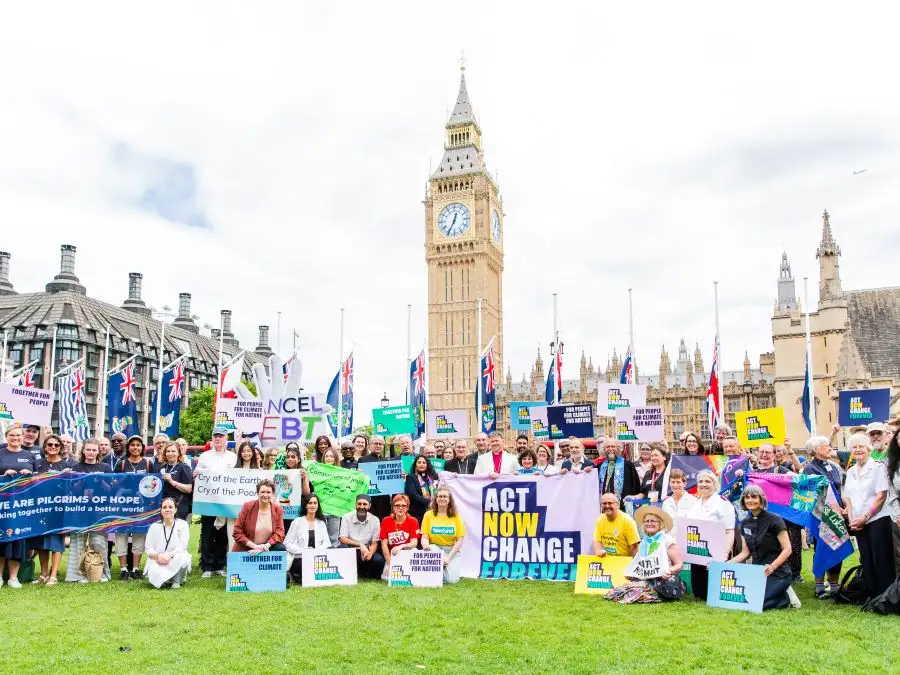 Catholic schoolchildren join mass lobby as thousands demand bold action on climate, debt and nature